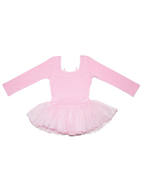 Girls Pink Rhinestone Bow Accent Long Sleeve Ballet Dress 9M-8 - SophiasStyle.com